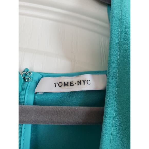Tome NYC Ariel Turquoise Sea Green Ruffled Stretch Midi Dress, Size 2 - Picture 2 of 12